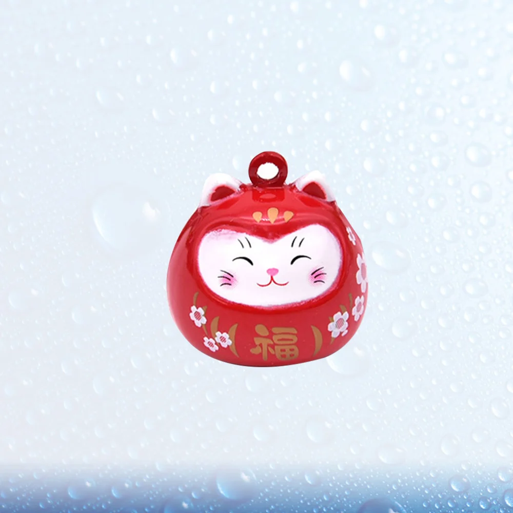Cartoon Cat Fortune Bells Pendant Accessories Seal Japanese Water Bells Copper Hanging Accessories Supplies for DIY Backpack Costume Pendant (Red)