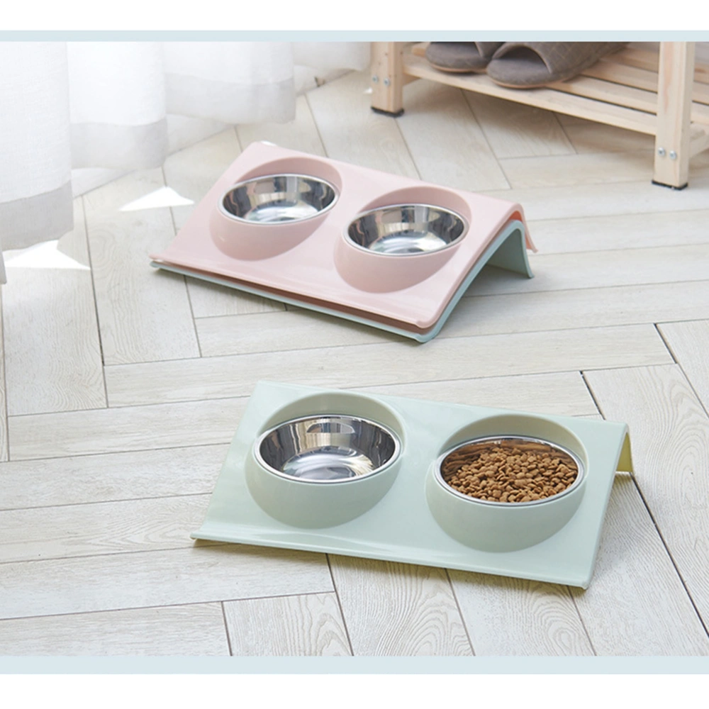 1Pc Stainless Steel Dog Cat Double-Bowl Pet Water Food Bowls Pet Feeding Container Pink