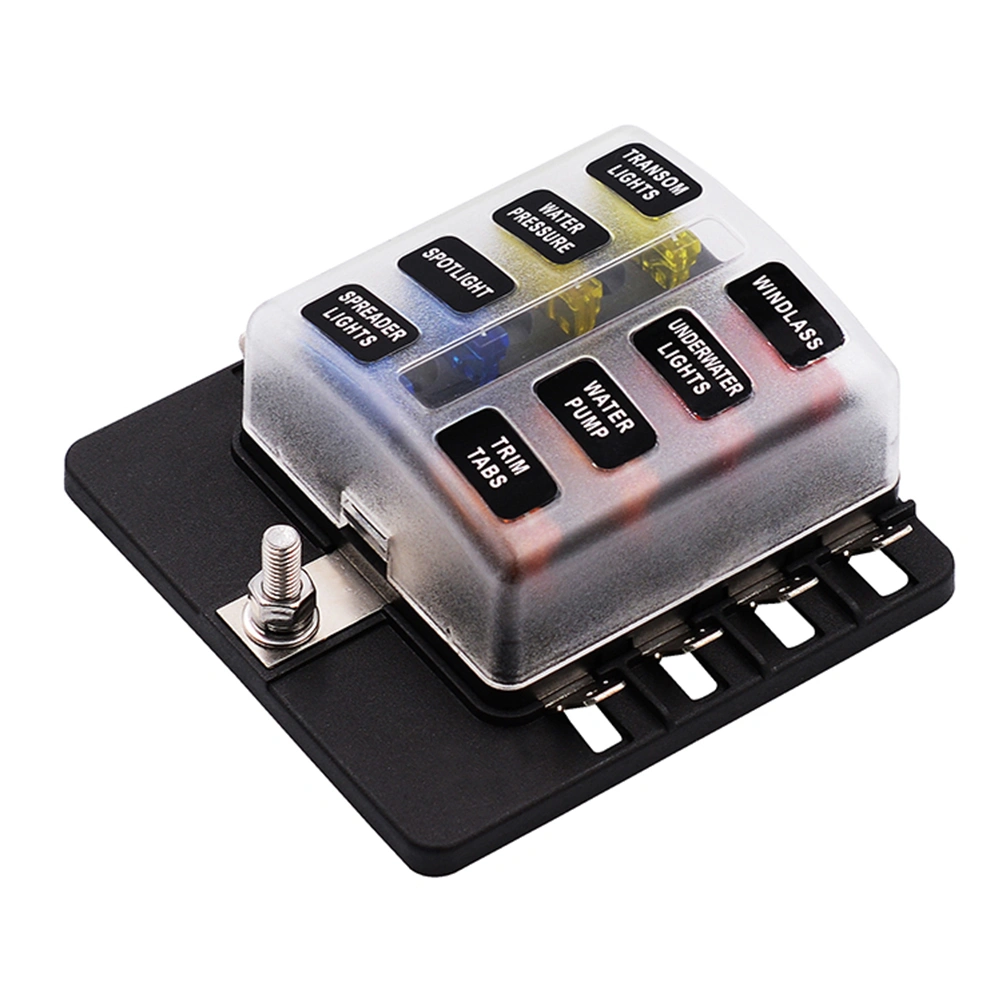 12-30V 1 in 8 Out Car RV Fuse Box Base Insurance Insert PC Terminal Block Black