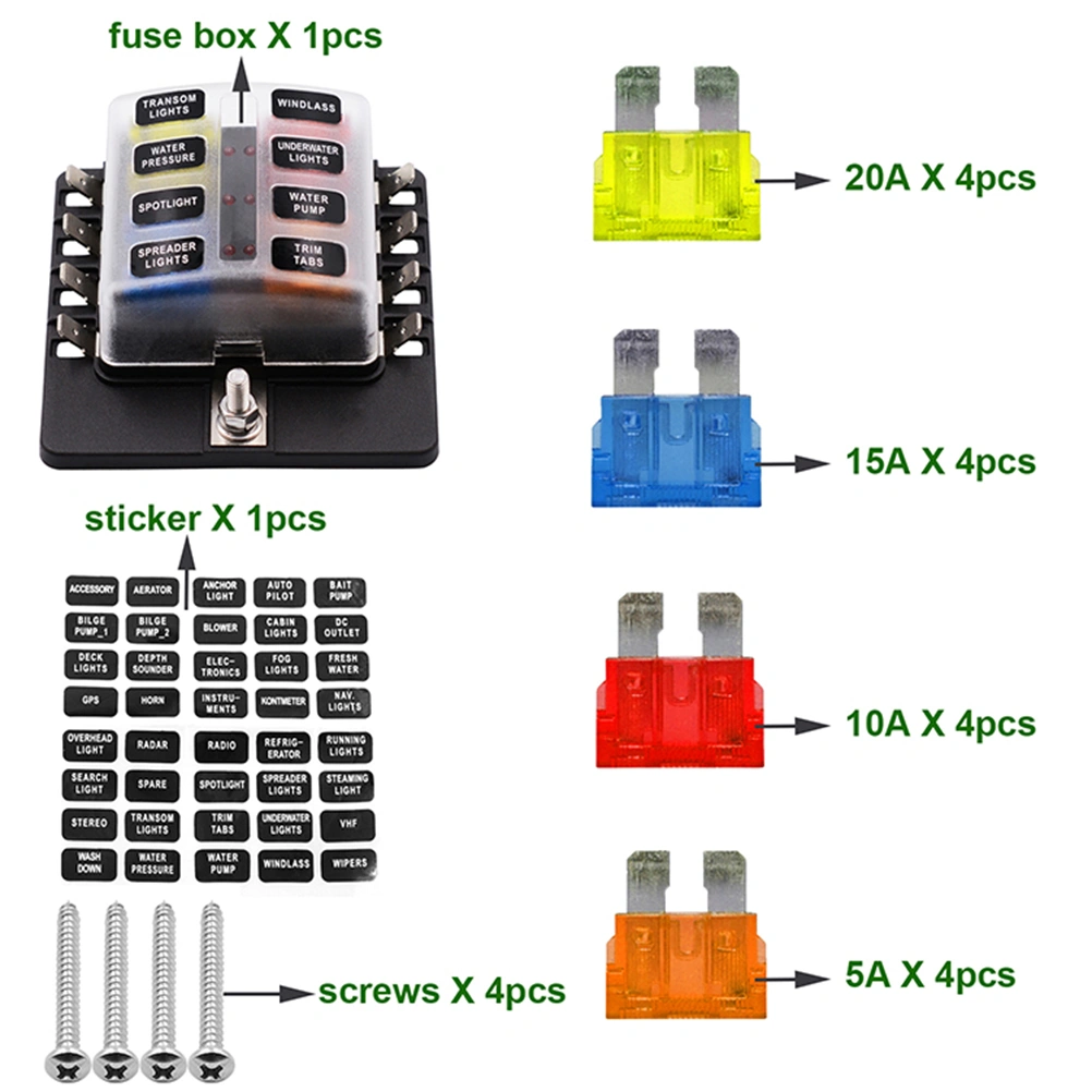 12-30V 1 in 8 Out Car RV Fuse Box Base Insurance Insert PC Terminal Block Black