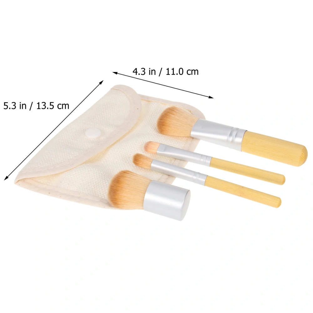 4pcs Bamboo Handle Bristles Makeup Brush Cosmetics Powder Blush Brush Kit With Linen Bag for Woman