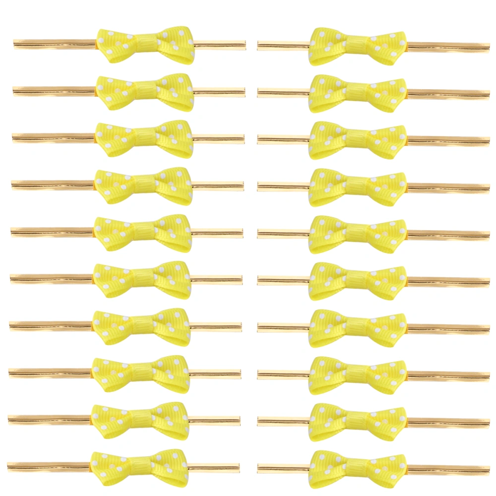 100PCS Baking Package Dot Bow Steel Tie Ribbon for Candy Bag Dessert Sealing (Yellow)