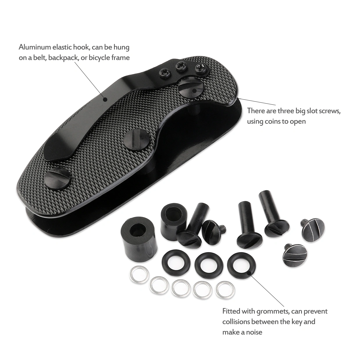 ULTNICE Aluminum Key Holder Clip Folder Outdoor Pocket Tool (Black)