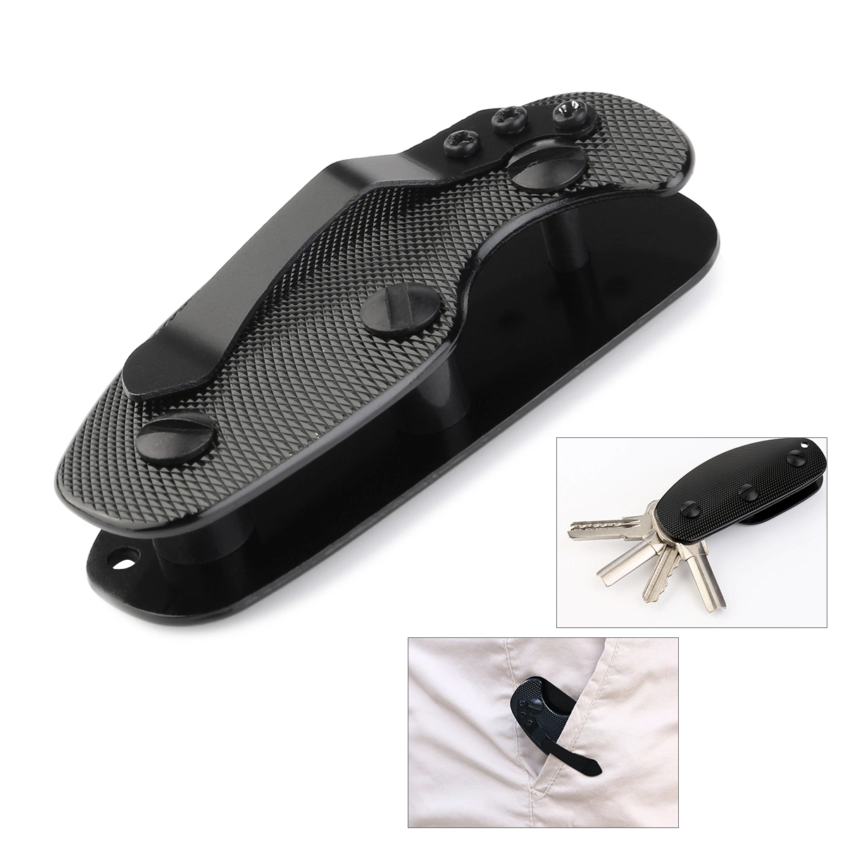 ULTNICE Aluminum Key Holder Clip Folder Outdoor Pocket Tool (Black)