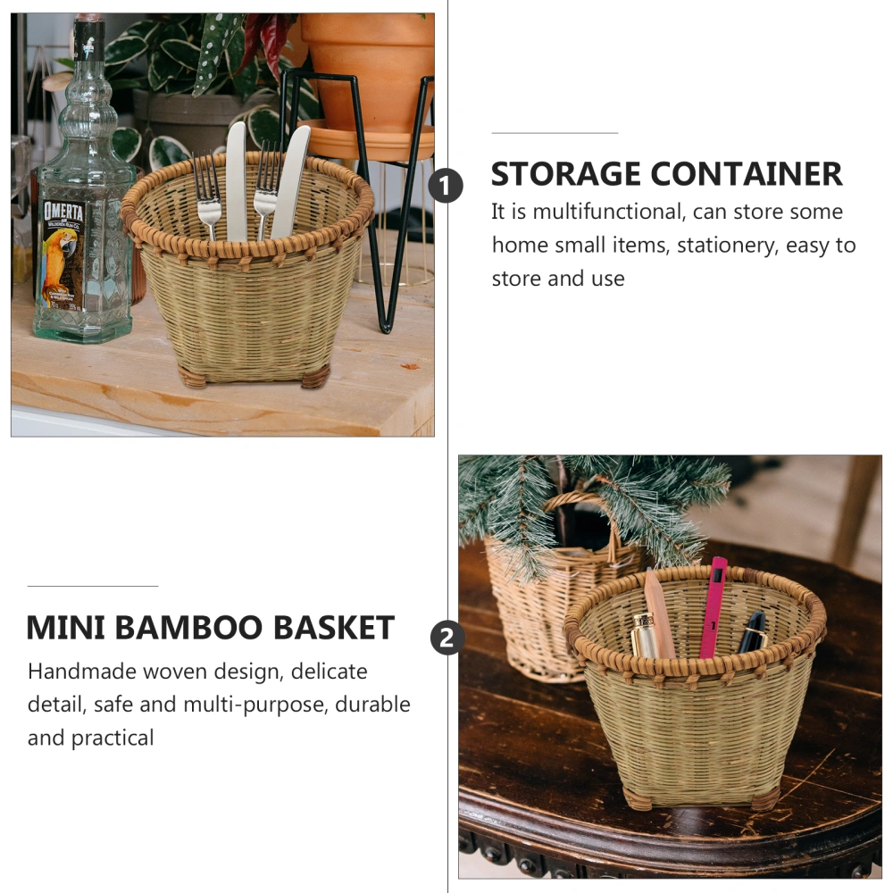 1pc Bamboo Woven Storage Basket Mini Stationery Storage Box Mini Bamboo Basket