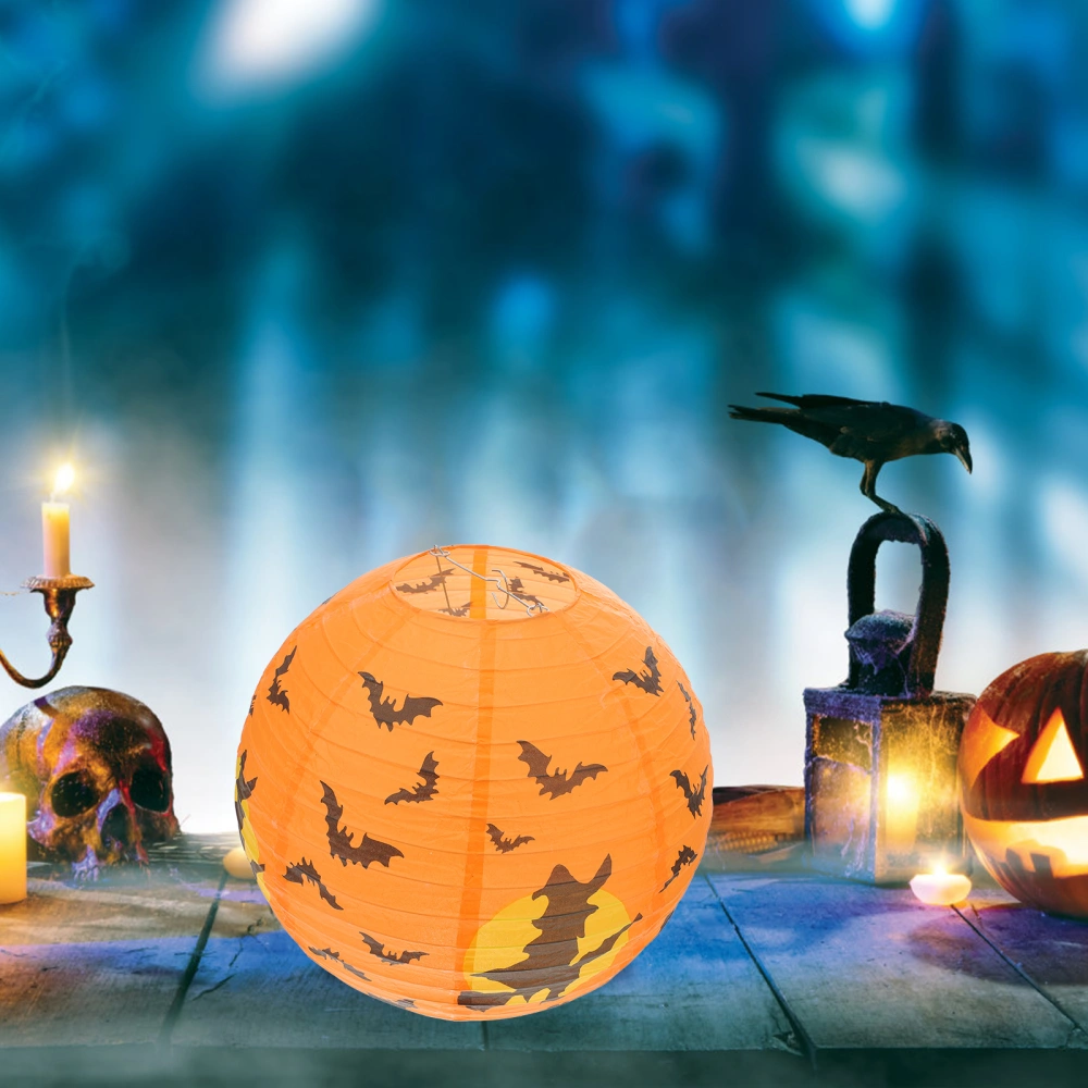 5pcs Halloween Round Folding Retractable Paper Lantern Hanging Ornament Orange