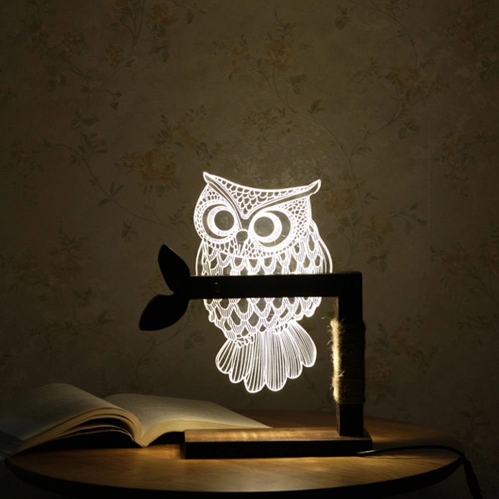 Dimmable USB Owl Table Light 3D Nightlight LED Table Lamp Home Decor with EU Plug