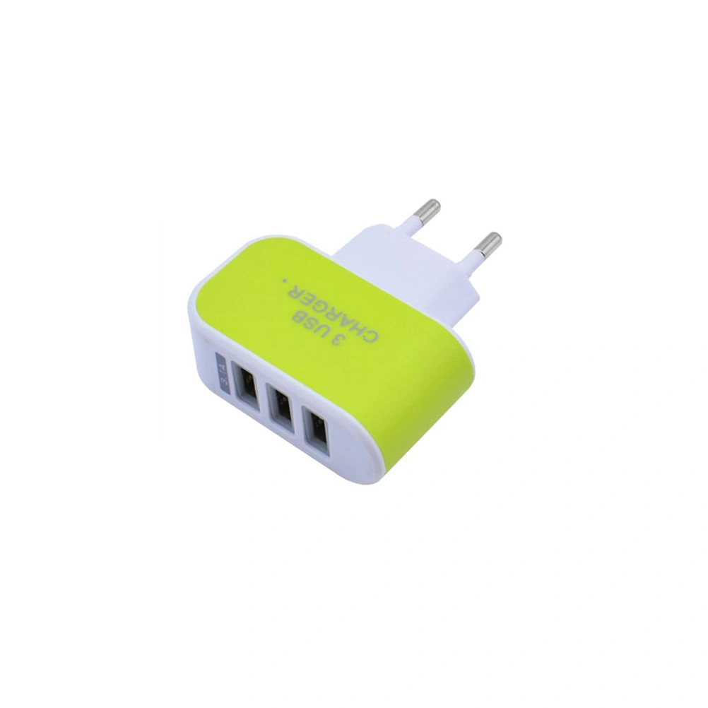 Universal Three USB Ports Outlet Wall Charger AC Power Adapter 3.1A Fast Charge Plug With LED Light For iPhone 7/ 6s/ Tablets/ Galaxy S8/ LG/ Nexus/ HTC/ OnePlus And More With EU Plug (Green)