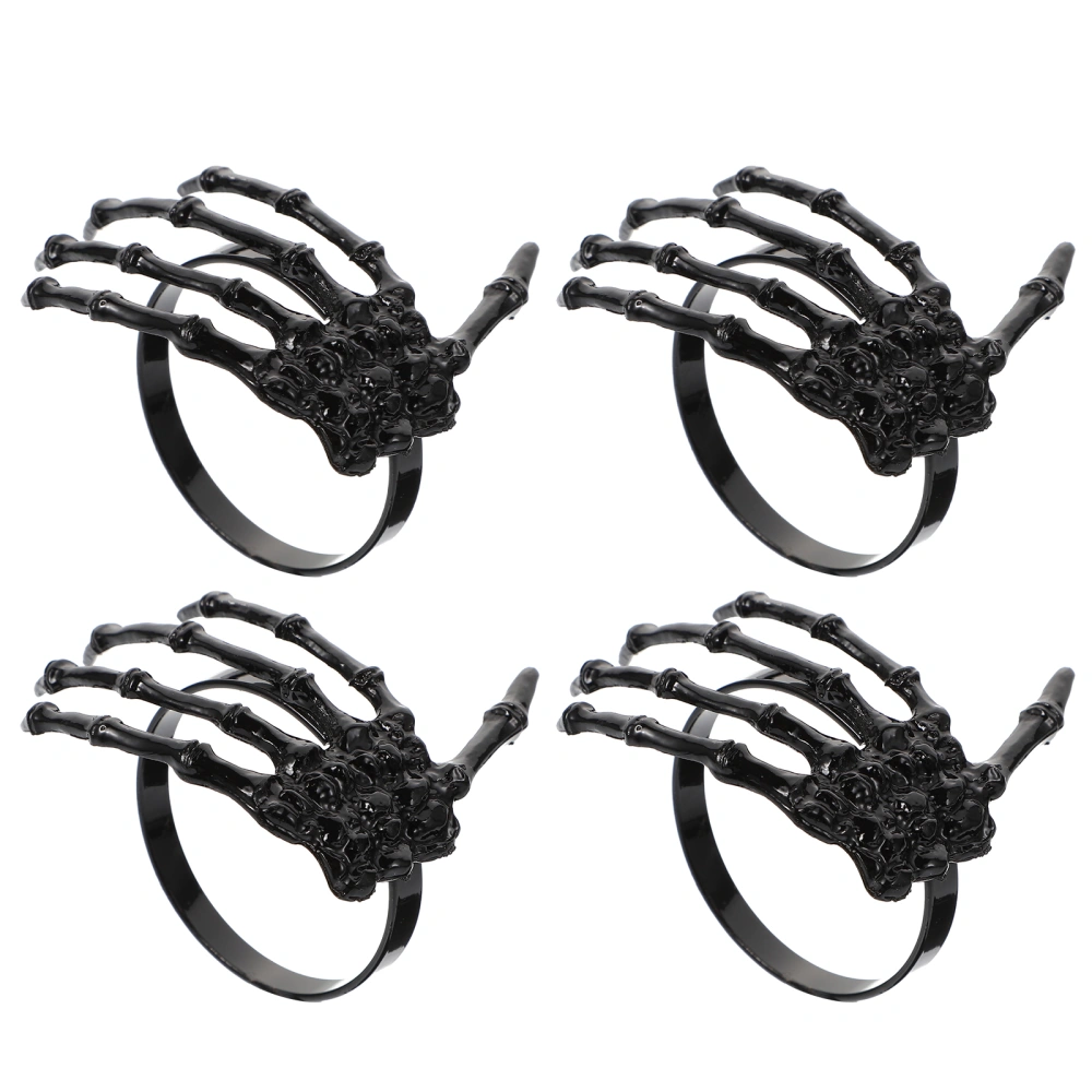 4Pcs Halloween Ghost Palm Shaped Napkin Rings Halloween Napkin Rings (Black)