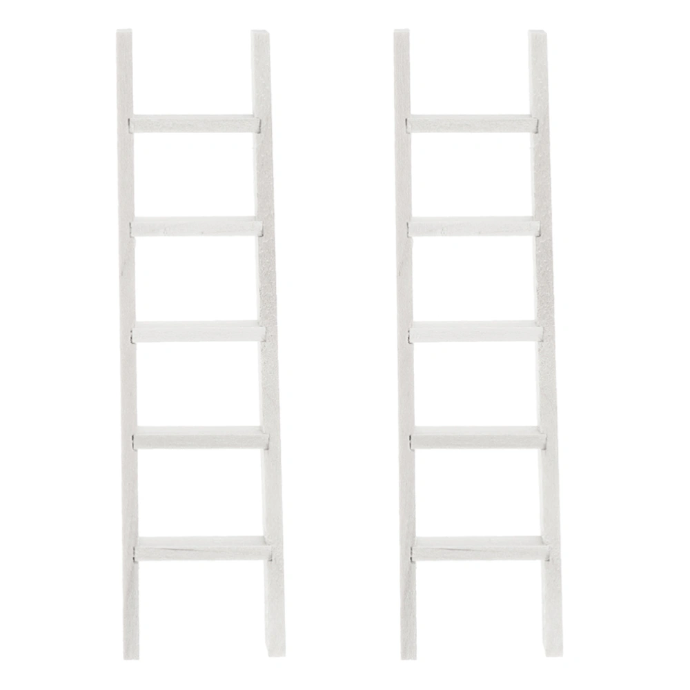 2Pcs Wooden Ladder Adornment Simulated Furniture Model Chic Photo Prop White