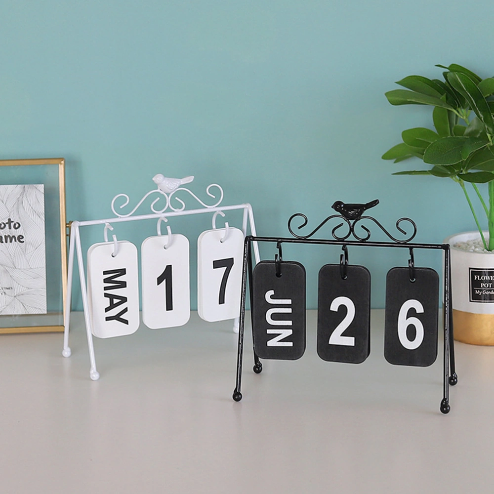 Creative Calendar Bird Page Turning Calendar Delicate Desktop Calendar Vintage Date Display Adornment for Home Office (Black)