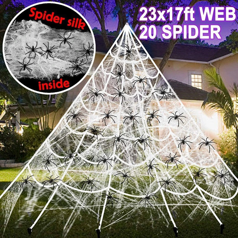 1 Set of Spider Web Halloween Decoration Outdoor Spider Webbing Halloween Decor