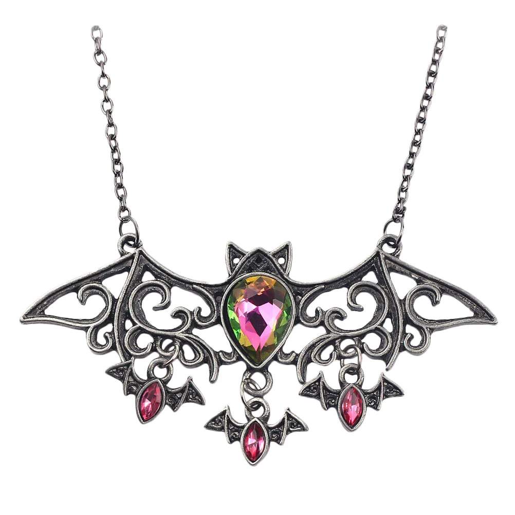 Halloween Decorations Retro Bat Patterned Necklace for Halloween Black