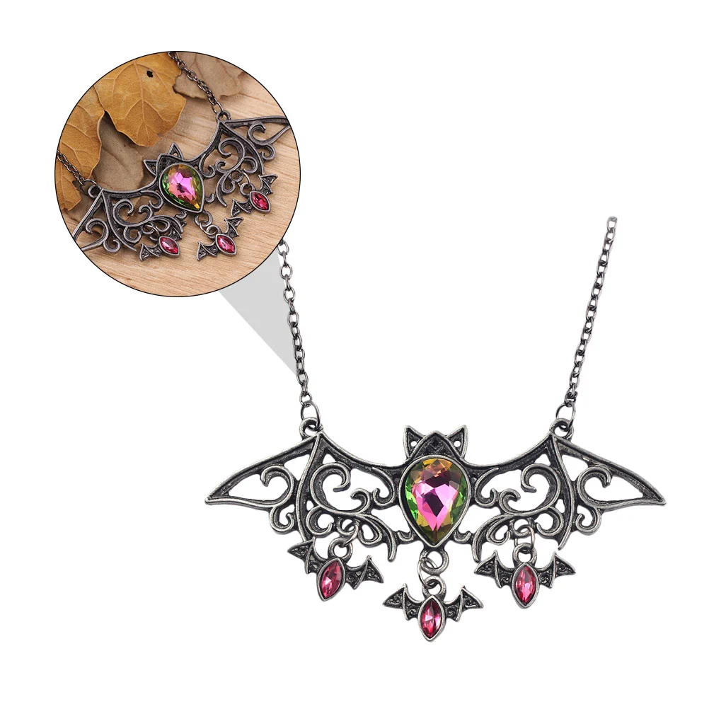 Halloween Decorations Retro Bat Patterned Necklace for Halloween Black