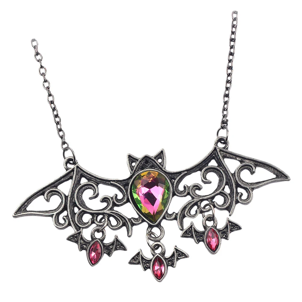 Halloween Decorations Retro Bat Patterned Necklace for Halloween Black