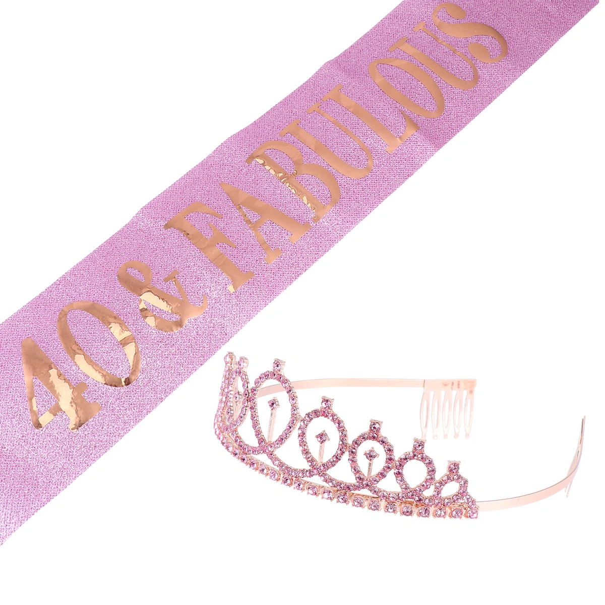 2 Pcs Birthday Decoration Birthday Crown Birthday Tiara and Sash Party Supplies Girl Sash for Women Girls Birthday Gifts(40th Birthday Crown)