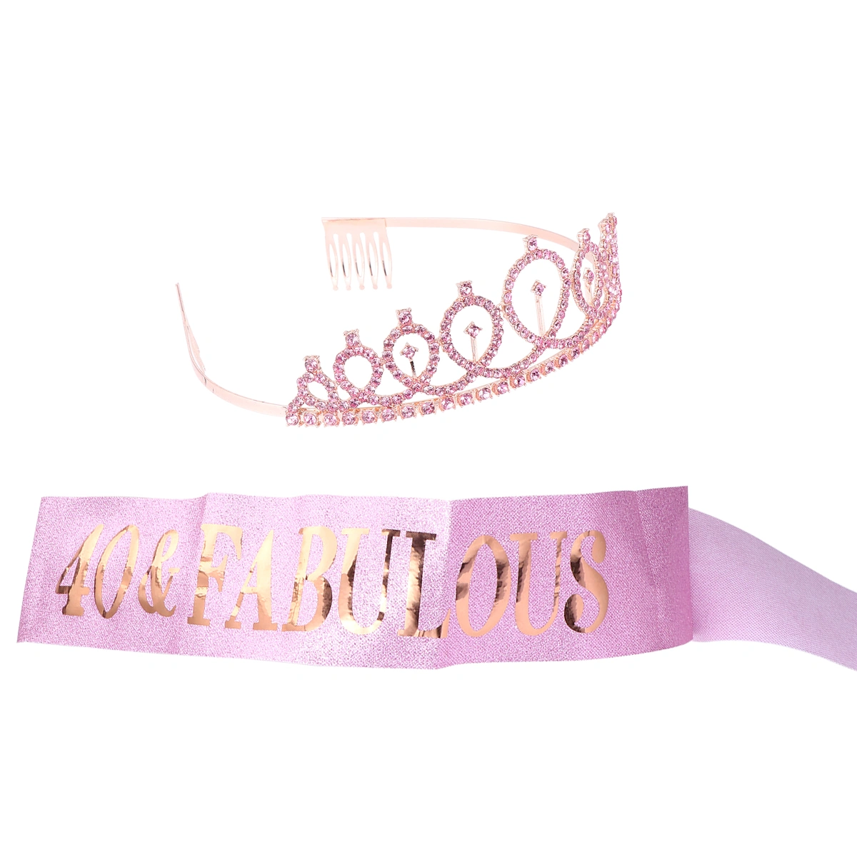 2 Pcs Birthday Decoration Birthday Crown Birthday Tiara and Sash Party Supplies Girl Sash for Women Girls Birthday Gifts(40th Birthday Crown)