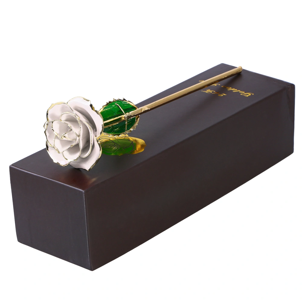 Blooming Lacquered 24K Gold Roses Plated Real Rose Birthday Valentine's Day Anniversary Gift with Souvenir Bag (White)