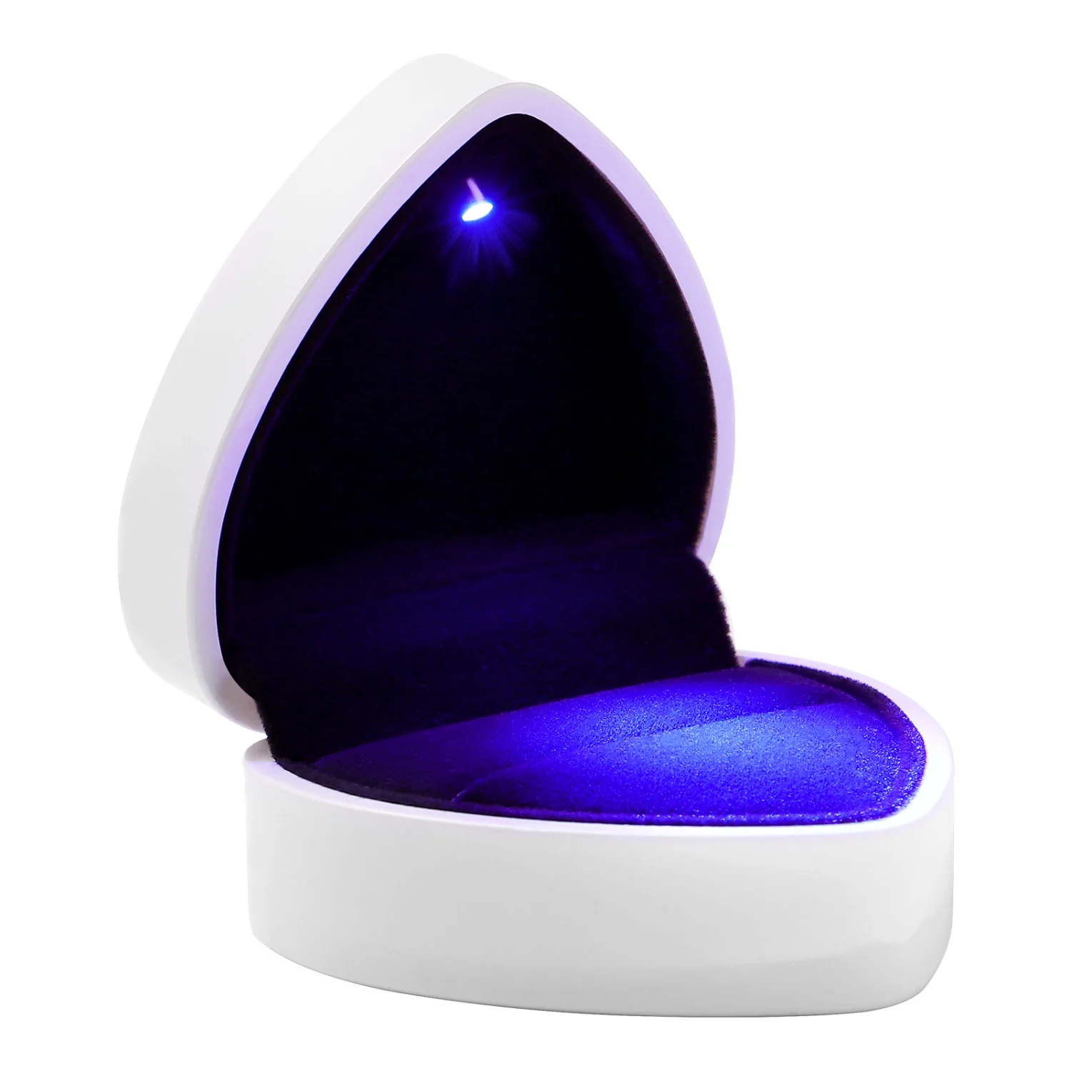 VOSAREA LED Lighted Heart Shaped Ring Box Ring Earring Case for Wedding Proposal Valentines Day (White)