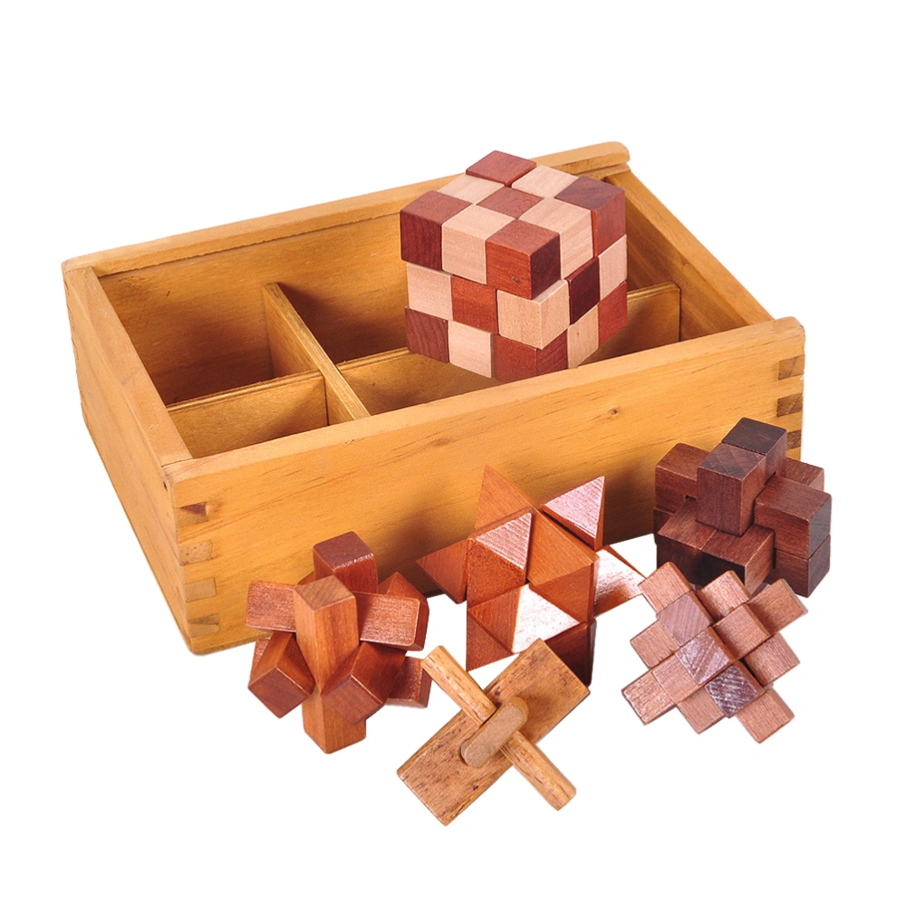 6PCS 3D Wooden Puzzle Toys Box Kong Ming Luban Lock Toys IQ Assembling Ball for Kids Children