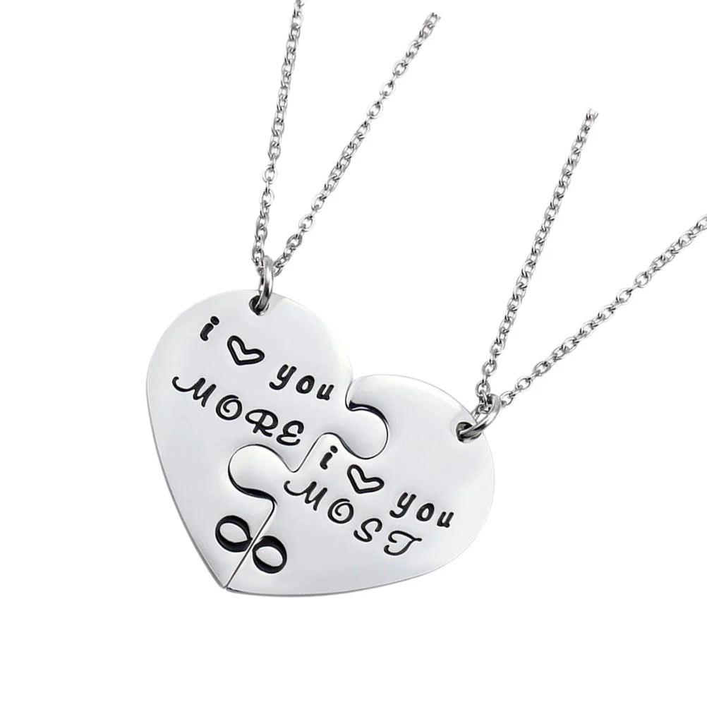 1 Pair Couple Necklace Heart Shape Neck Chain Valentine Splice Necklace