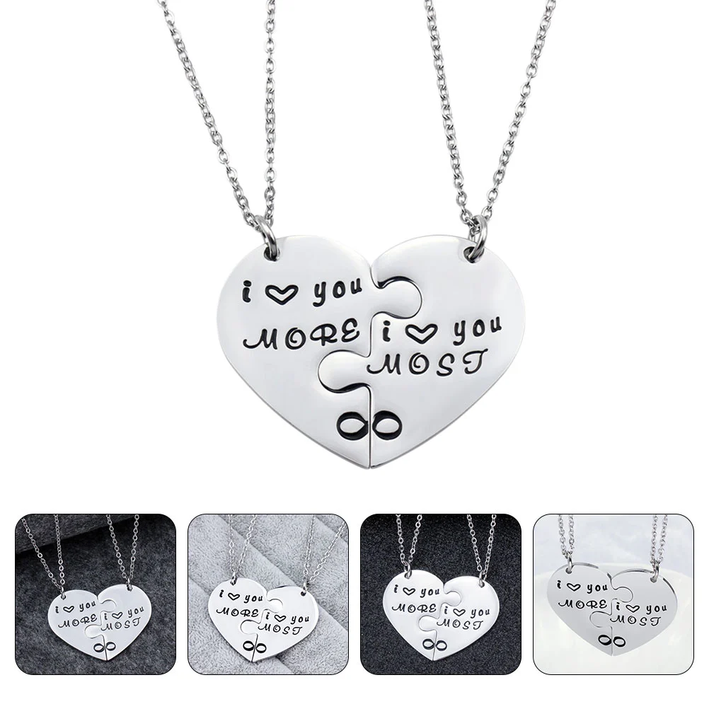 1 Pair Couple Necklace Heart Shape Neck Chain Valentine Splice Necklace
