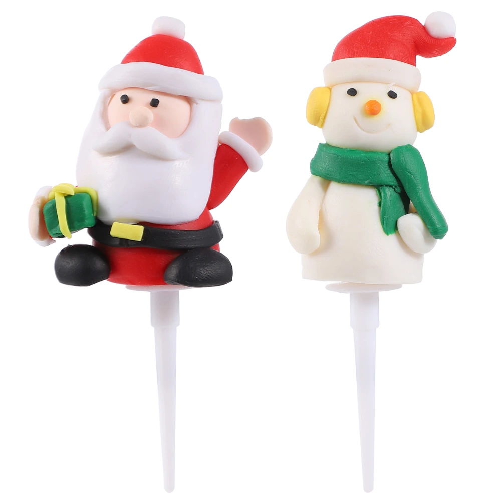 2Pcs Christmas Cake Toppers Santa Desktop Ornaments Christmas Cake Decoration