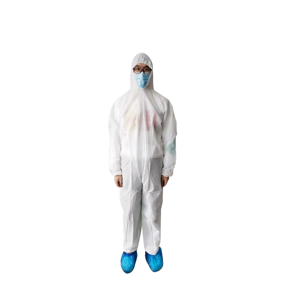 Security Protection Clothes Disposable Coverall Dust-Proof Clothing PE Breathable Isolation Clothes Labour Suit One-Pieces Costume (White, Size L)