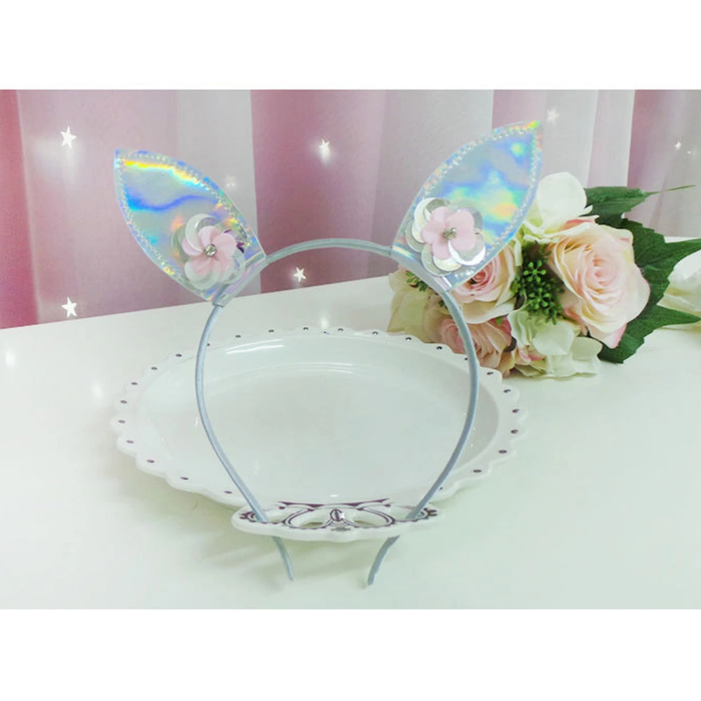 Shiny Hair Fashion Kids Party Headdress Rabbit Ears Flower Headdress Cosplay Performance Hair Accessories for Kids Girls