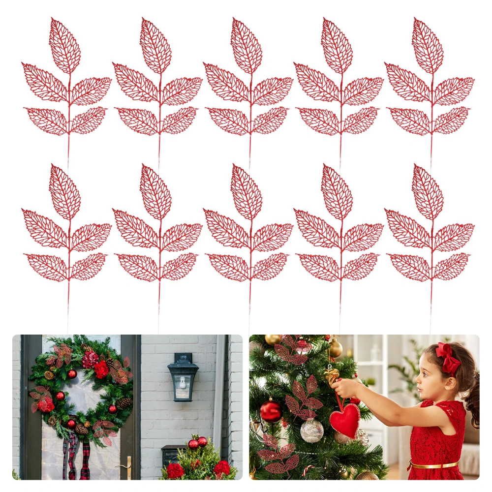 10pcs Xmas Simulated Leaves Decorative Artificial Leaves Party Ornaments