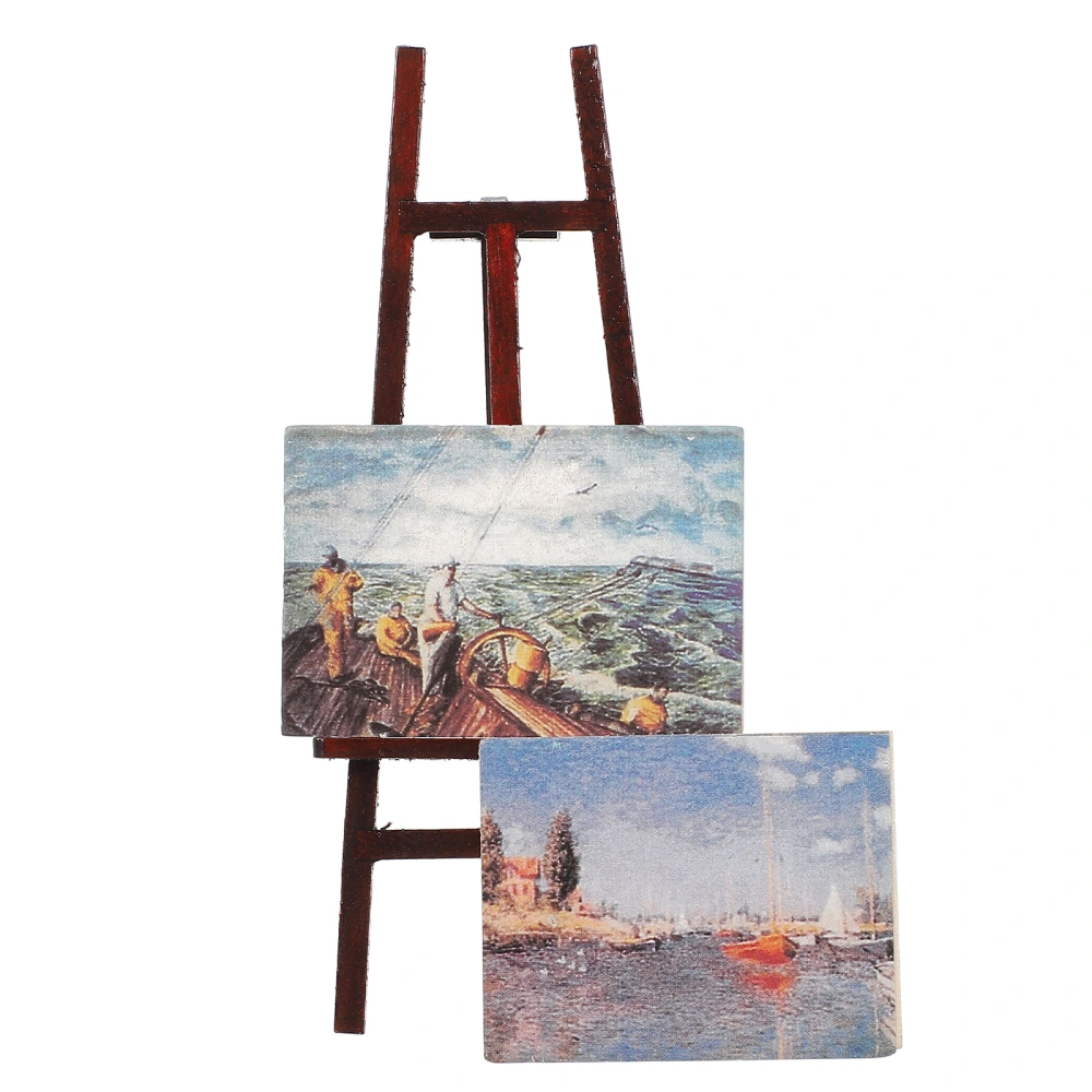 1 Set Mini Finished Paintings House Easel Model Vivid Micro Landscape Props Small Easel