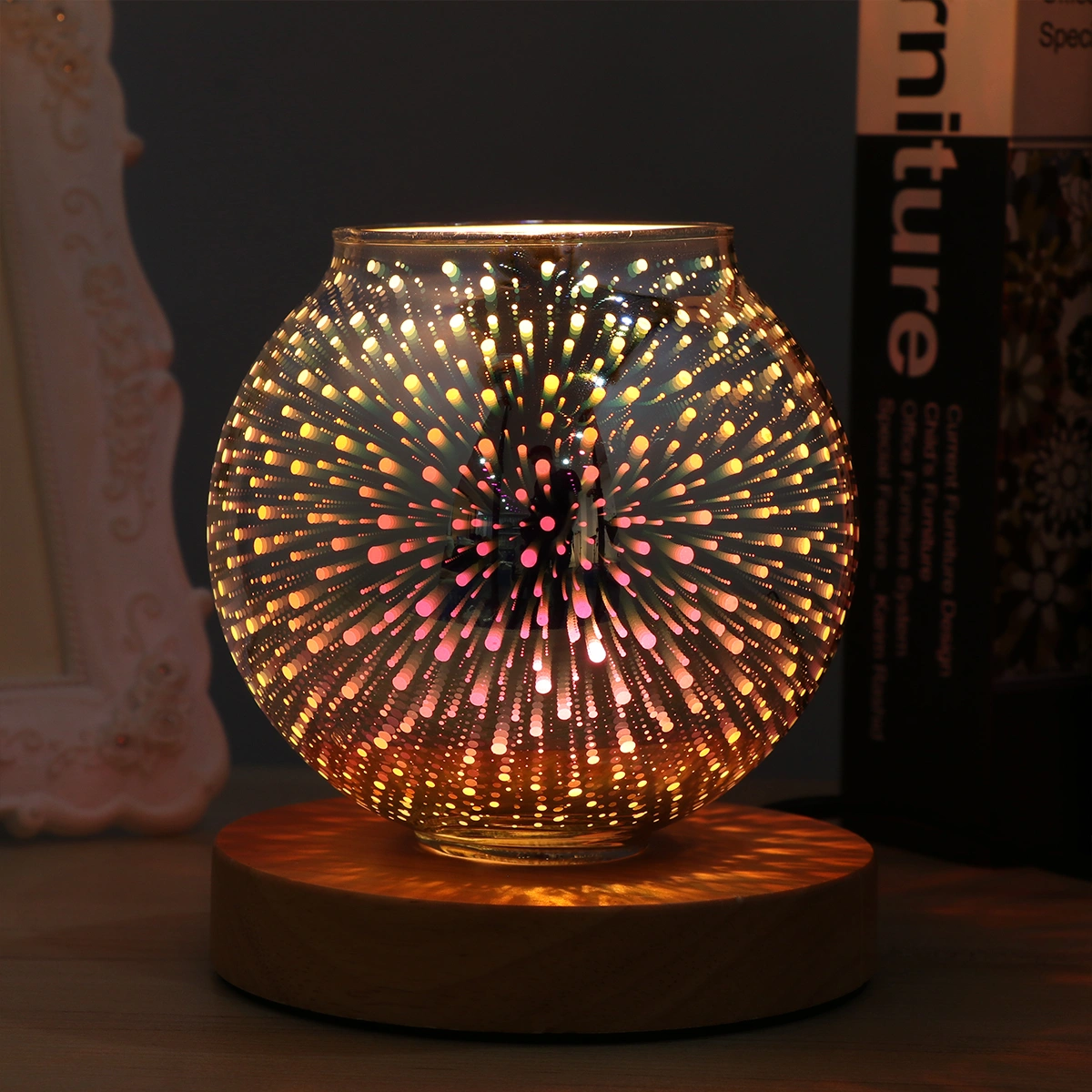 1pc 3D Glass Aroma Lamp Wax Burner Candle Melter Night Light Home Bedroom Living Room Decor with US Plug