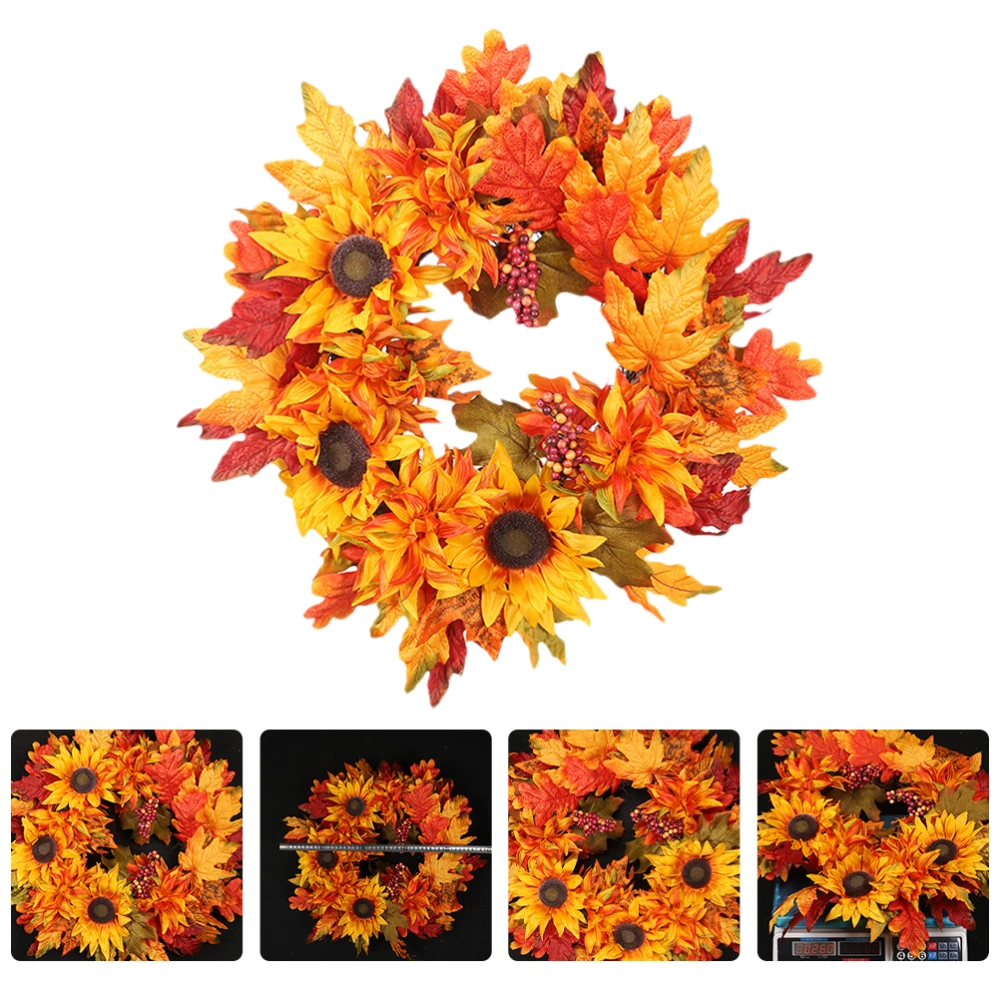 1Pc Thanksgiving Emulation Wreath Maple Leaf Sunflower Garland Fall Decor Orange