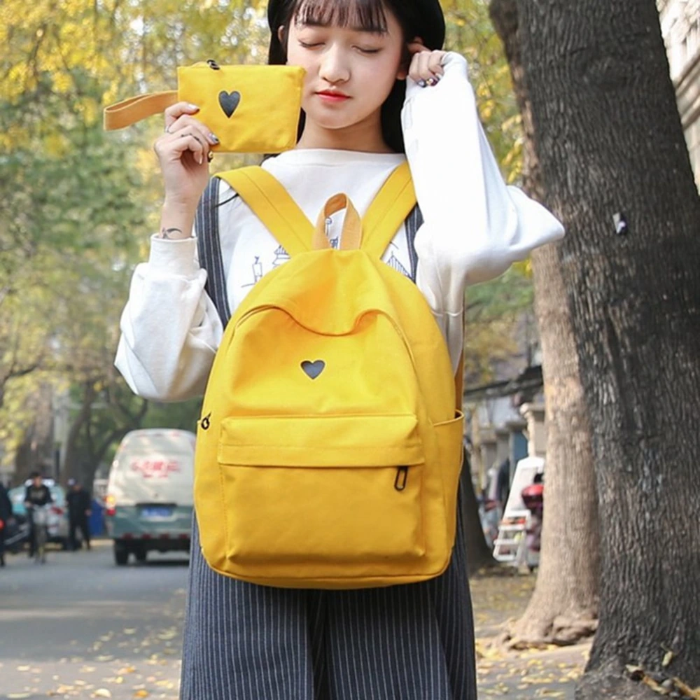 Canvas Backpack Simple Love Decor Backpack for Girl School Travel Trip Shopping (Yellow)