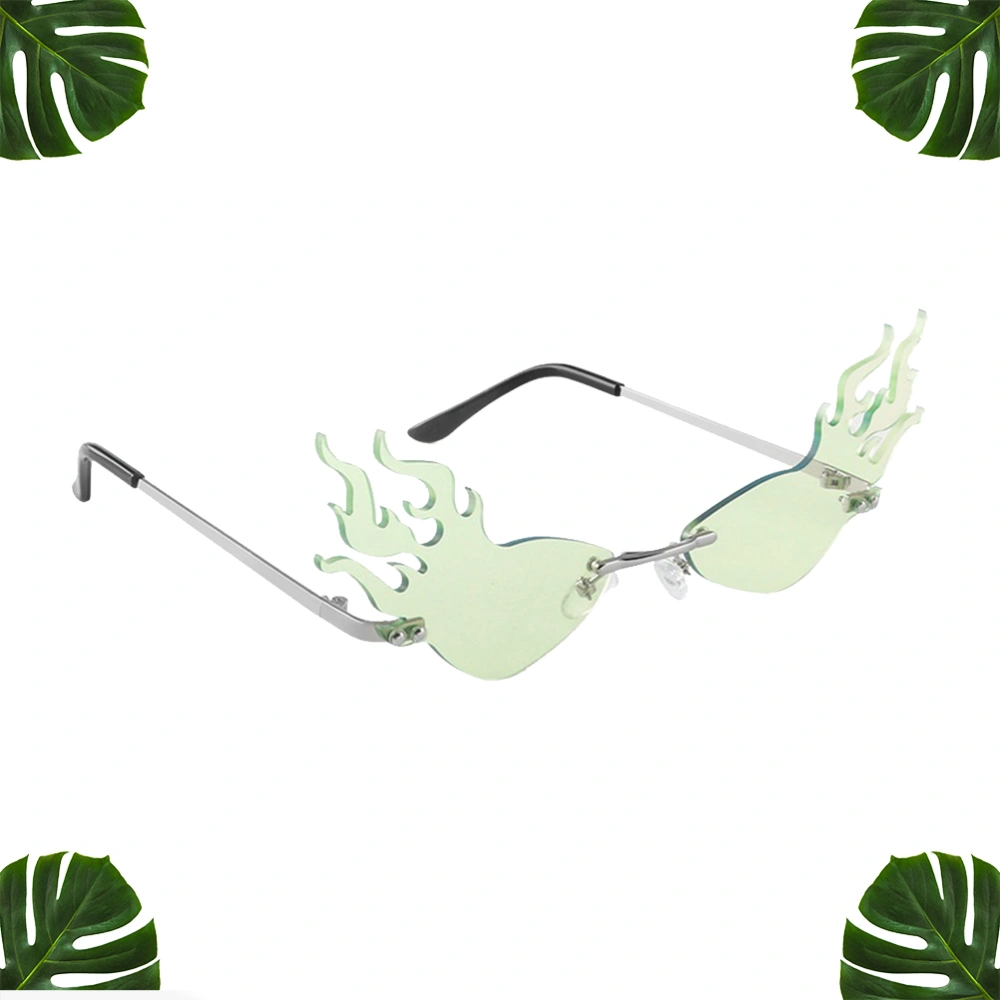 Flame Shaped Sunglasses Photo Prop Fashion Decorative Party Eyeglasses Funny Party Glasses (Light Green Lens)