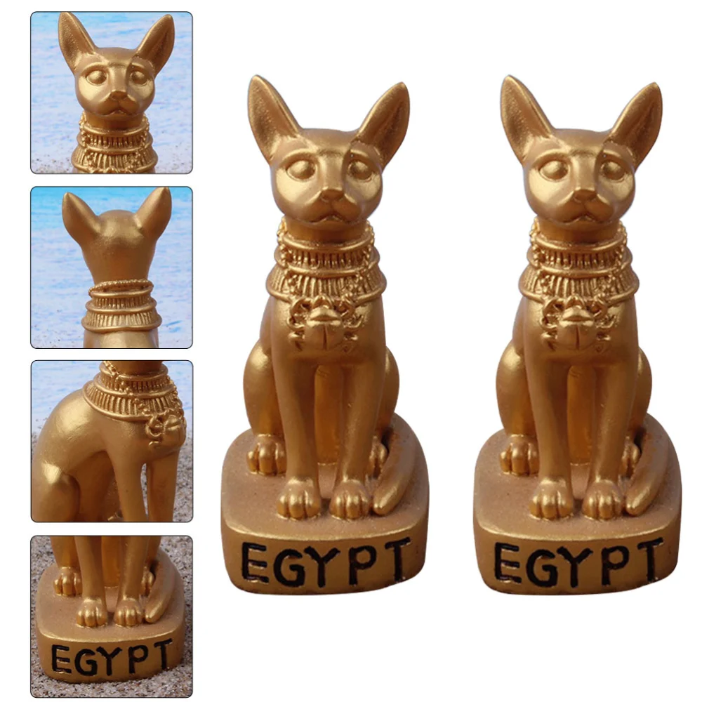 2 Pcs Egyptian Cat Statue Decor Egyptian Cat Statue Adornment Sand Table Adornment