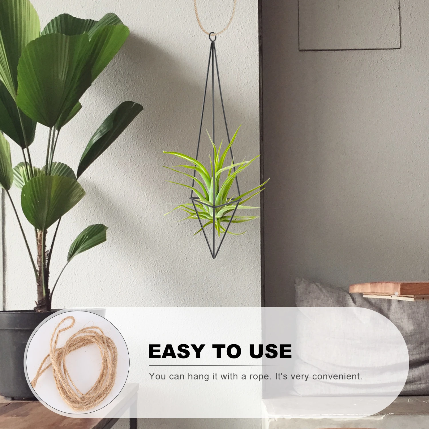 1pc Metal Hanging Flower Rack Wall Ornament Plant Display Rack for Home (Black)