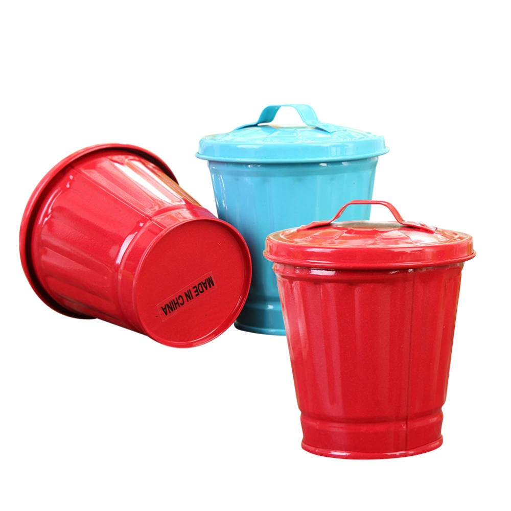 Desktop Trash Can Iron Trash Can Bedroom Desktop Garbage Can Mini Garbage Storage Box(Random Color)