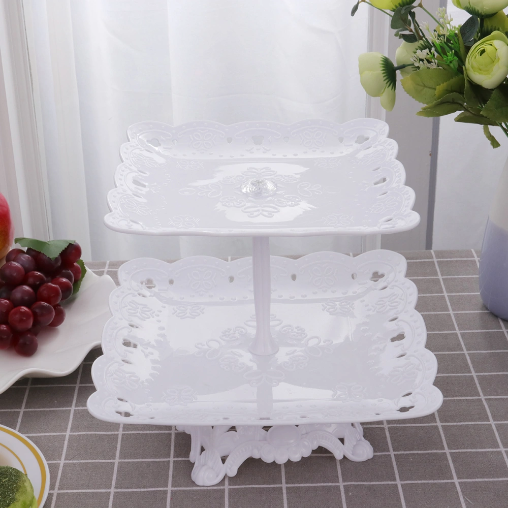 Rectangular Double-layer Cake Stand Decorated With Party Dessert Table White