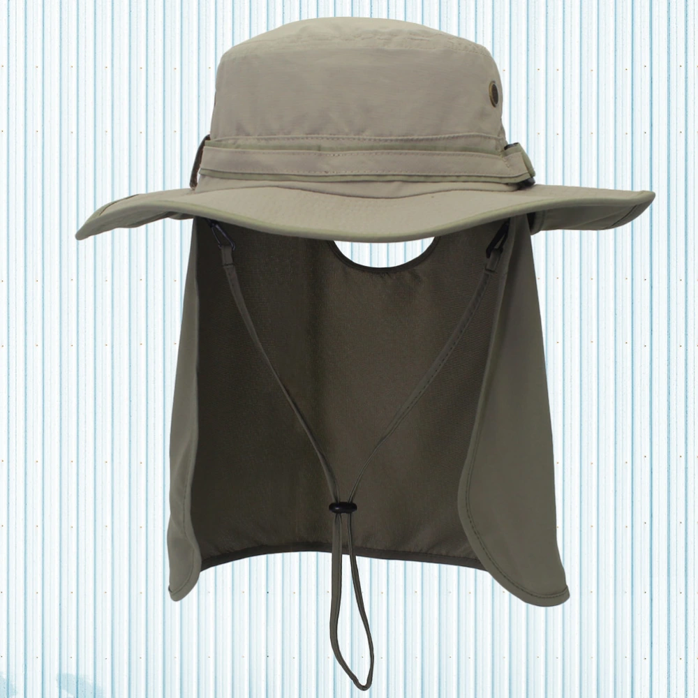 Outdoor UV Protection Bucket Hat with Neck Flap Fisherman Hats with Wide Brim Casual Sunhat for Men Women (Light Grey and Green Shawl)