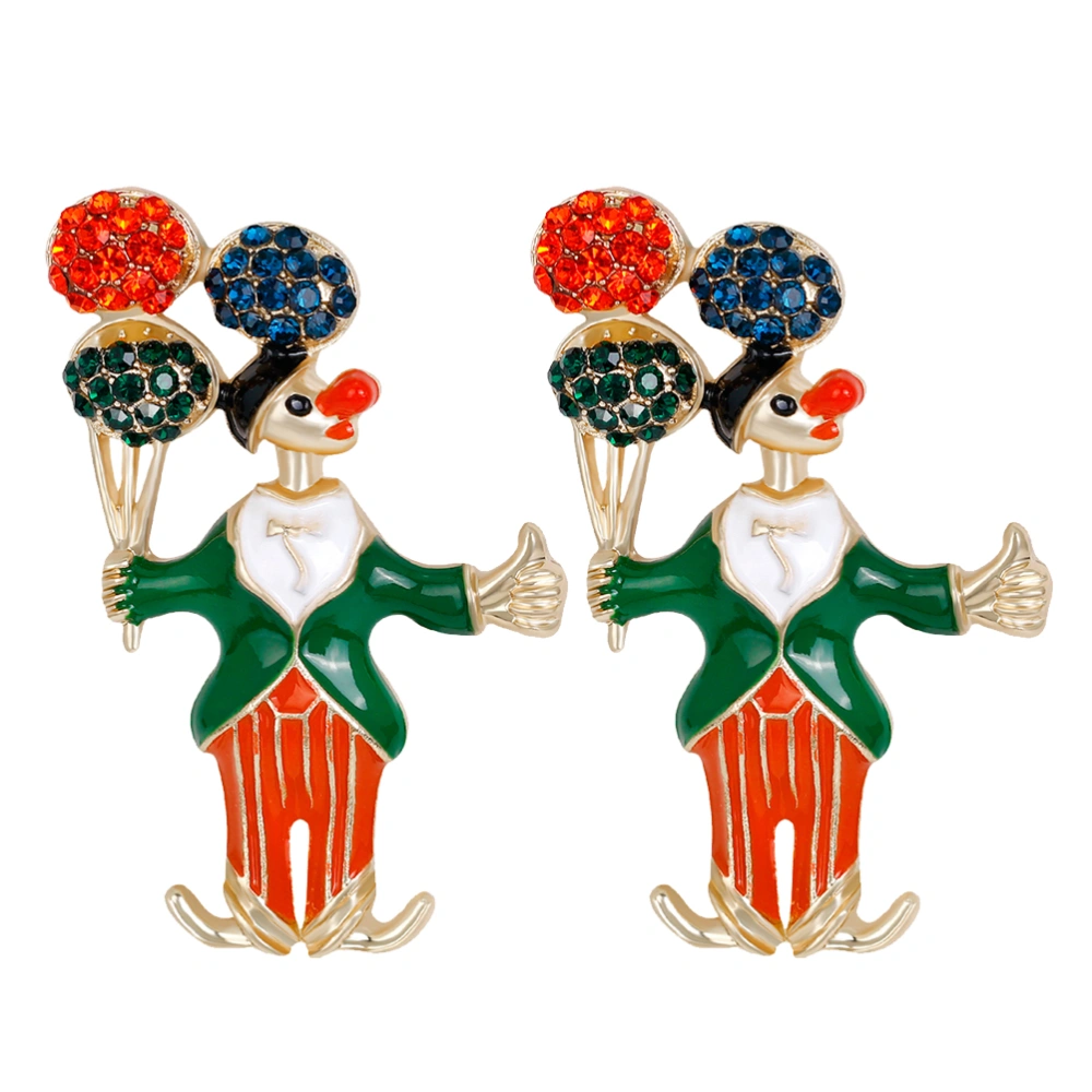 2Pcs Metal Christmas Clown Badges Brooches Female Rhinestone and Brooches Women Collar Pin Badge Brooch