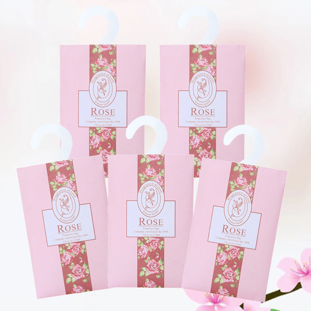 5 Pcs Rose Scented Sachets Bag Pink Air Freshener for Drawers Closets and Lovely Fresh Fragrance