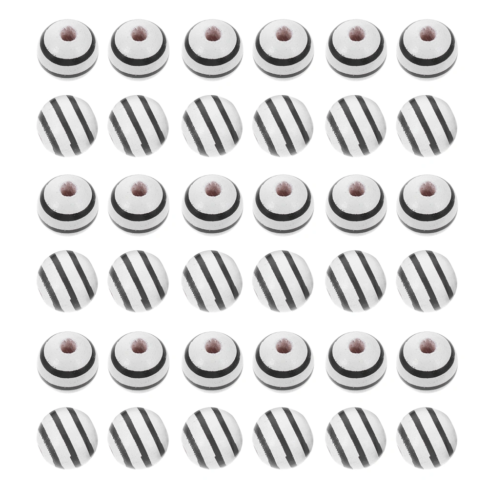 50Pcs Wood Loose Beads Striped Wooden Beads Black White Stripe Beads DIY Charms