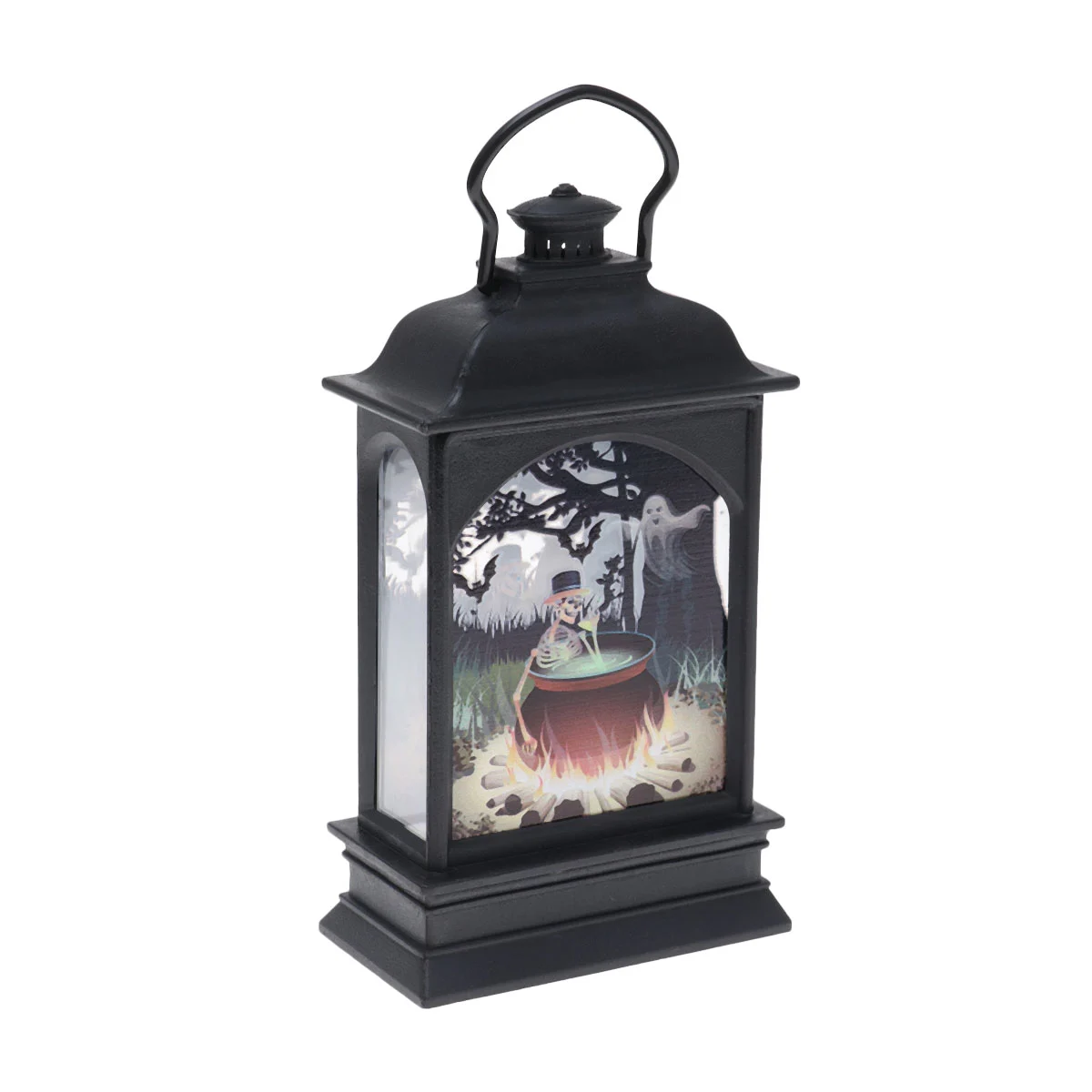 LED Candle Lamp Skeleton Pattern Simulation Flame Light Lantern for Halloween Party