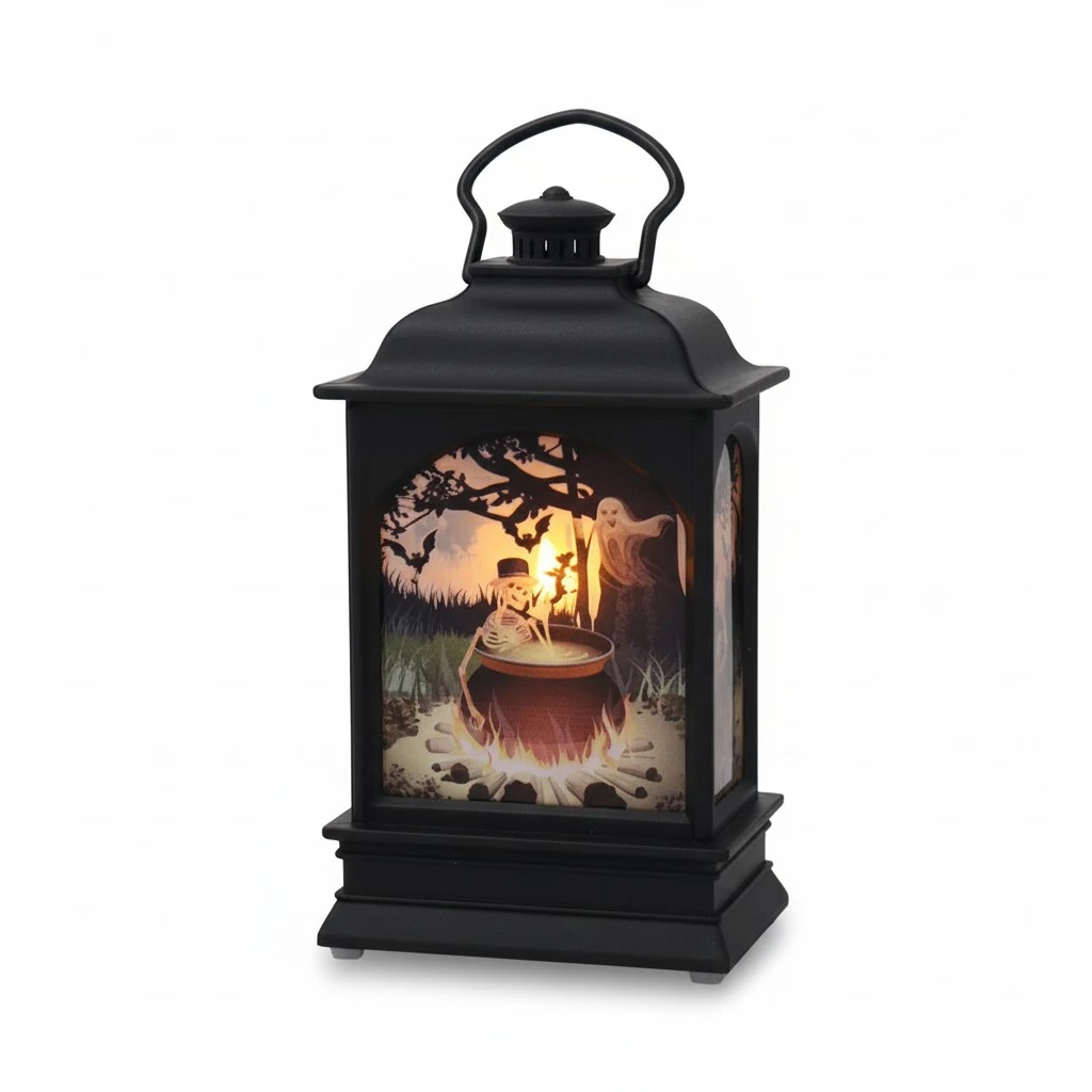 LED Candle Lamp Skeleton Pattern Simulation Flame Light Lantern for Halloween Party