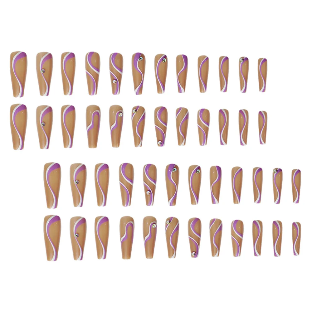 48pcs Line Pattern False Nails Full Covers Adorable Artificial Fake Nail Stickers