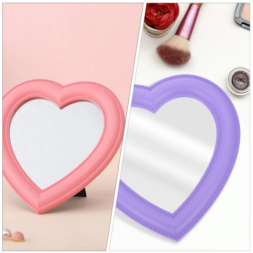 2pcs Heart-shaped Mirror Wall-mounted Desktop Mirror Female Makeup Mirror