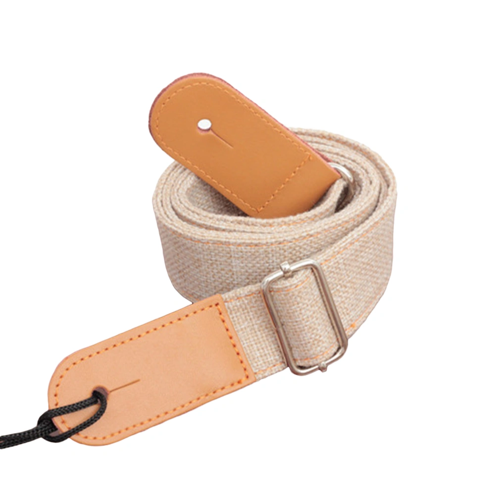 Country Style Cotton Linen & Genuine Leather Strap for Ukulele Shoulder Strap (Beige)