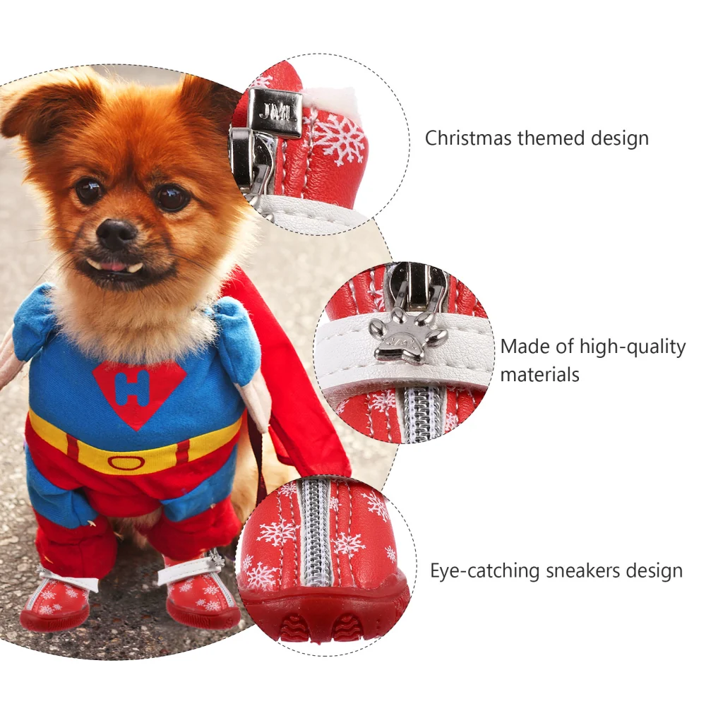 4pcs Christmas Dog Snowflake Shoes Winter Lovely Paw Protection Anti-Skid Shoes