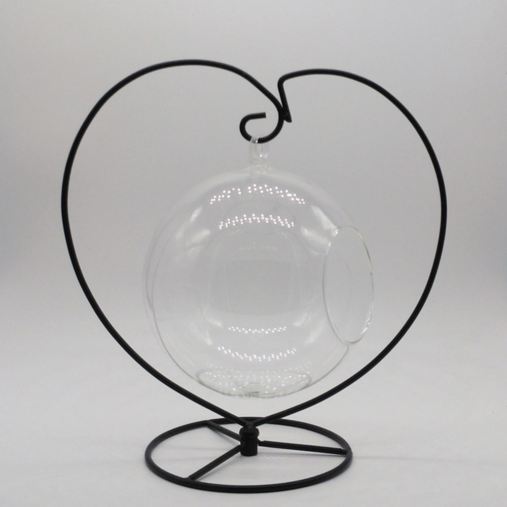Micro Landscape Eco Bottle Holder Vase Stand Heart Shape Air Plant Stand Flower Pot Stand Holder Iron Pothook Stand Hanging Glass Terrarium (Black)